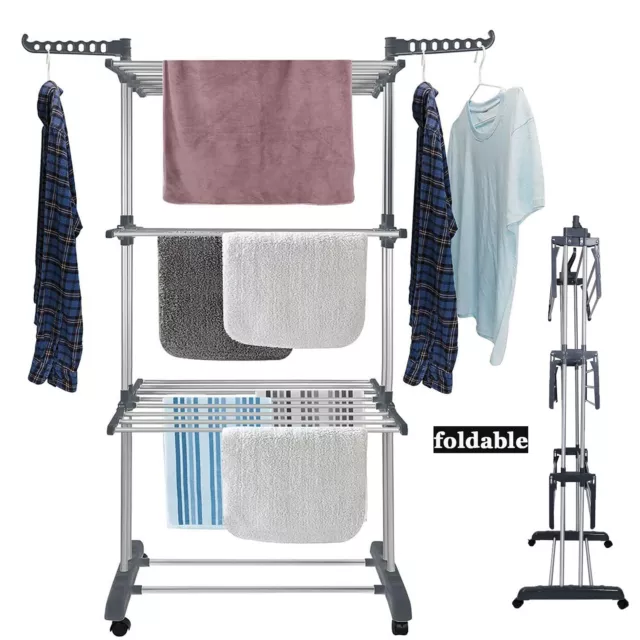 67" Laundry Clothes Storage Drying Rack Portable Folding Dryer Hanger Heavy Duty