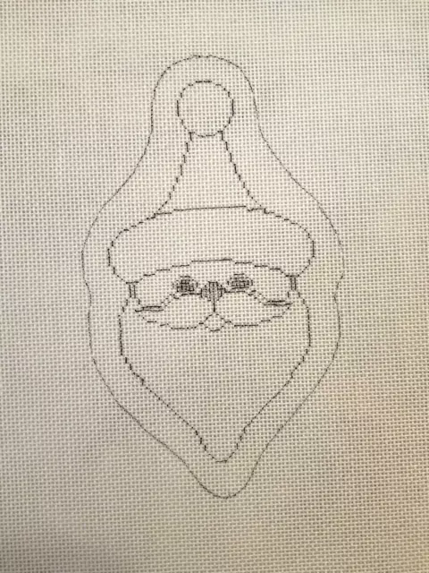 Adorno de Navidad Santa Face con Línea de Lona con Aguja Dibujado por David McCaskill 18 quilates