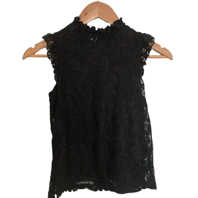 Aqua Knit Lace Sleeveless Victoria Mock Neck Top Black Size XL