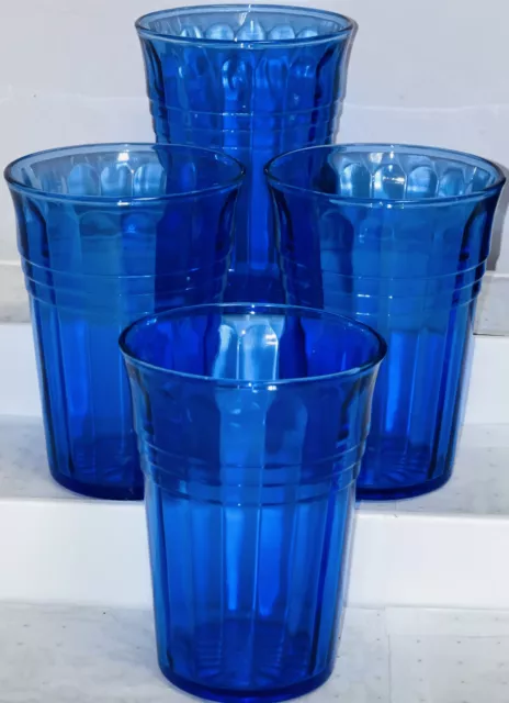 4 Hazel Atlas MODERNTONE COBALT BLUE 4" - 9 OZ WATER TUMBLERS