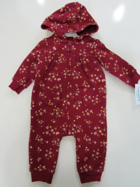 Baby Girl Carters Burgundy Floral Fleece Jumpsuit 6 and 9 months Nwt