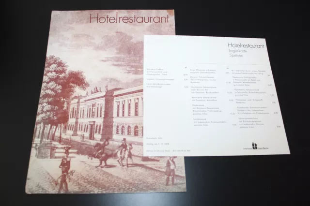 Speisekarte + Getränkekarte Interhotel Stadt Berlin Hotelrestaurant DDR 1975