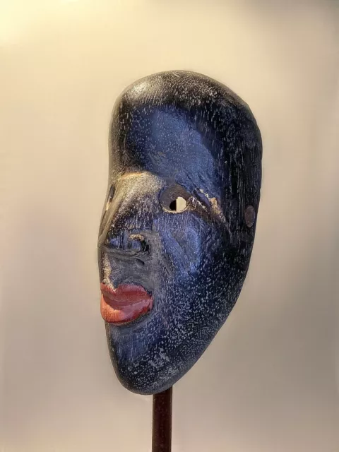 African Tribal Face Mask Wood Hand Carved Vintage Wall Hanging Dan Passport 614
