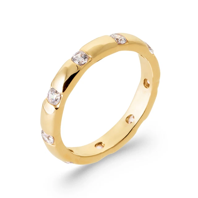 Bague Alliance Double Rang Zirconium Plaquée Or 18 Carats - Neuve Avec Étiquettes - Tailles 50 à 64