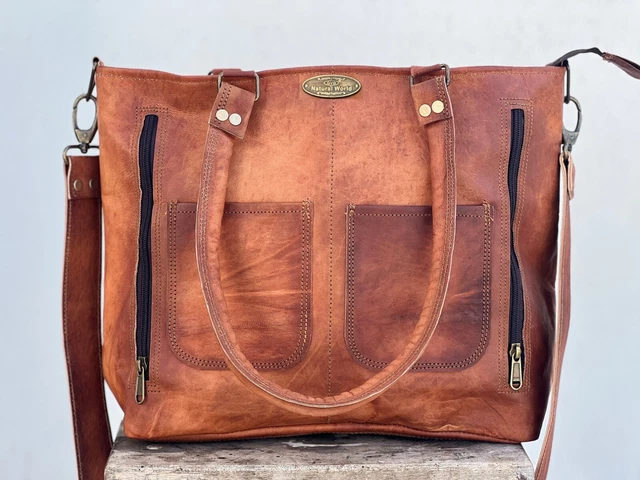 15 " Véritable Femmes Cuir Vintage Sac Bandoulière Sac Shopping Sacoche Messager