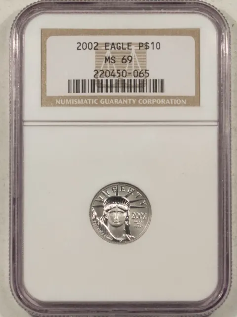 2002 1/10 Oz $10 American Platinum Eagle - Ngc Ms-69