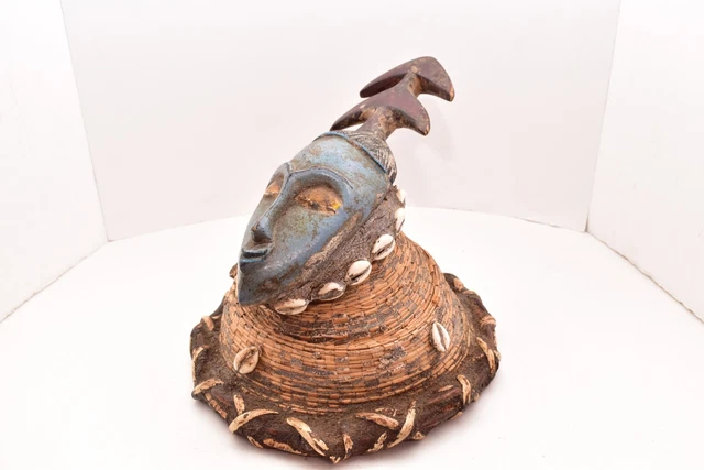 Polychrome Guro Baule Mask Figure Sculpture Statue AFRICAN art Helmet Headdress