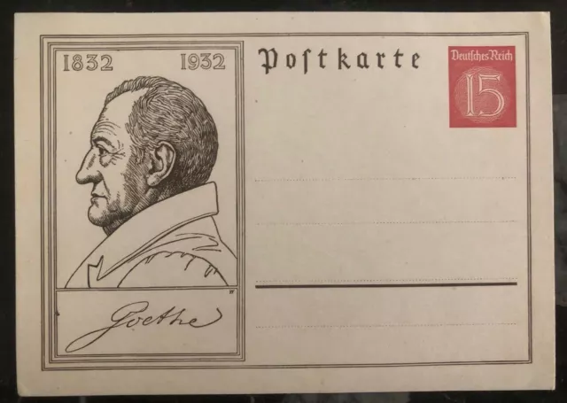 Mint Germany Postal Stationary Postcard Cover Goethe Centenary 1932