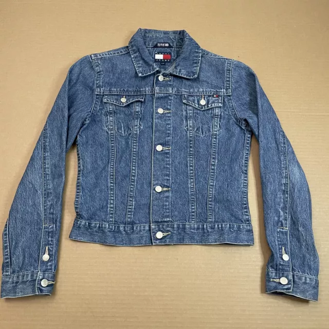 Tommy Hilfiger Jacket Womens Small Blue Denim Jean Medium Wash Button Ladies
