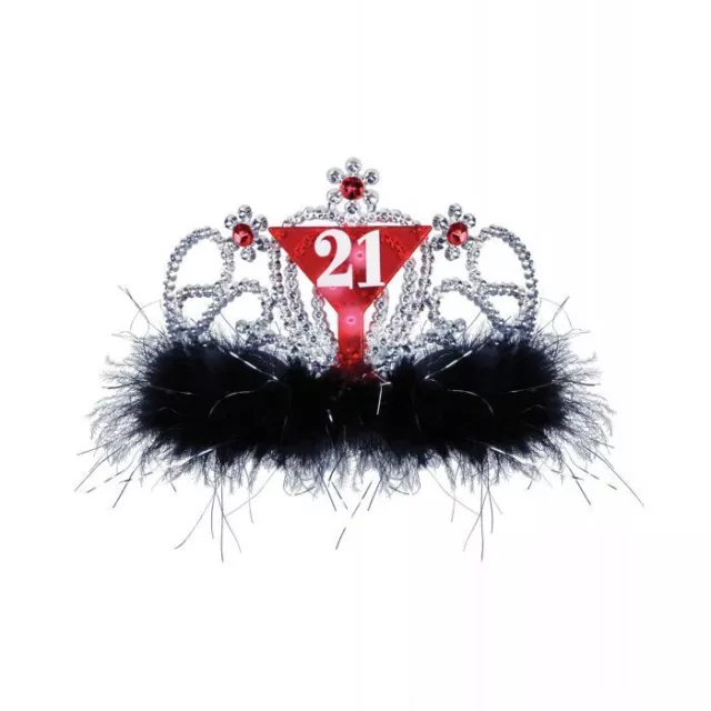 Beistle Plastic Light-Up 21 Birthday Combed Tiara with Faux Fur & Gemstones