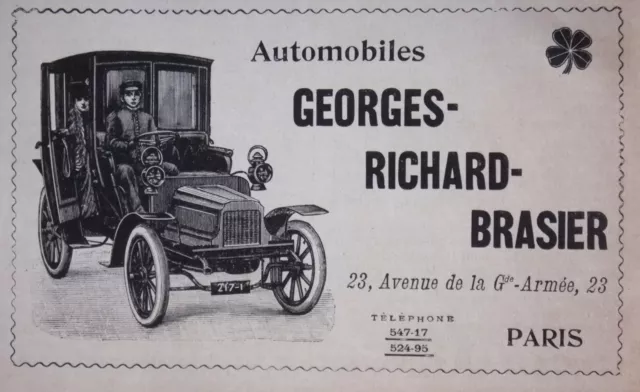 Publicité De Presse 1903 Automobiles Georges Richard Brasier - Advertising
