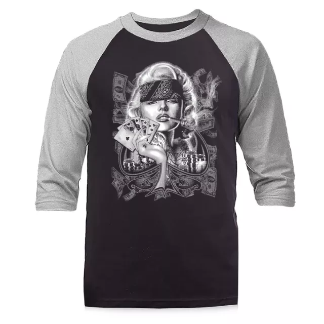 Monroe Spade Pose 3/4 Sleeve Graphic  Raglan 3/4 Sleeve Baseball T-shirt Tee