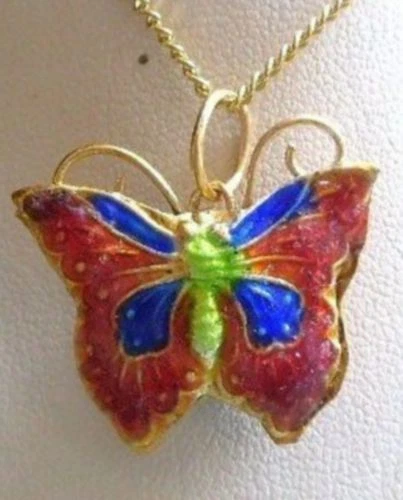 Collier papillon en émail, collier délicat papillon