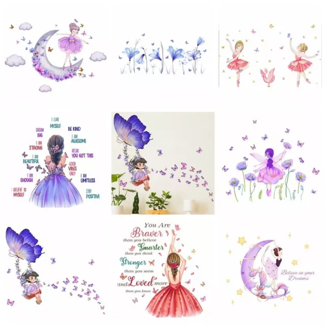 Wall Stickers Removable Fairy Girl Butterfly Kids Mural Room Decal Romantic