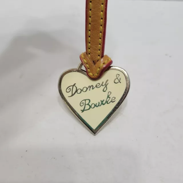 Dooney & Bourke Cream Enameled Heart Purse Charm Hang Tag Fob Tan Leather Strap