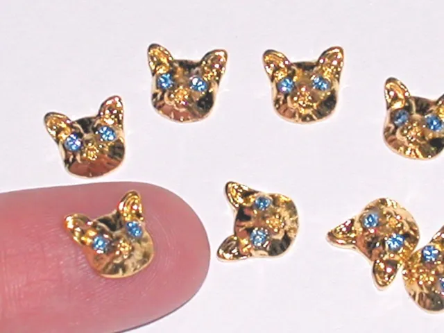 2pc Miniature super tiny little Crystal blue eye Gold Kitty Black Cats charm 8mm