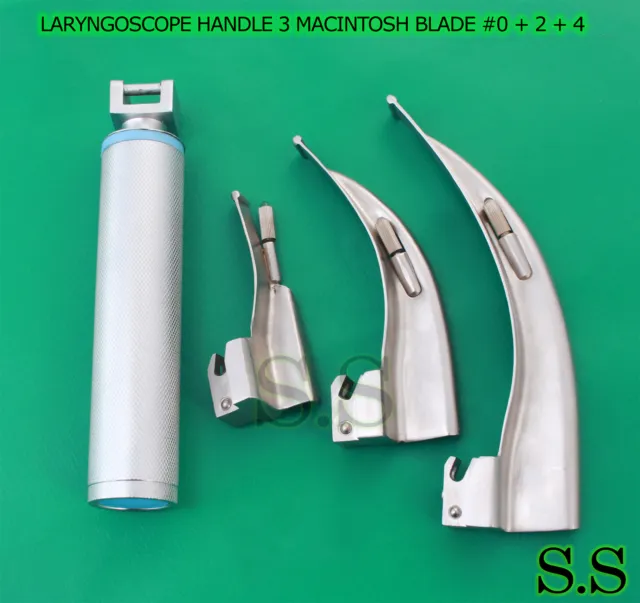 Laryngoscope Medium Handle C + 3 Macintosh Blade #0+2+4 Ent Anesthesia Ls-3063