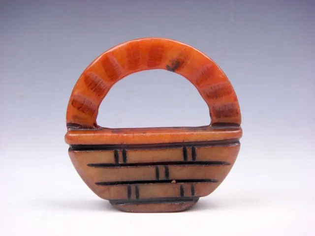 Old Nephrite Jade Stone Carved Sculpture Bamboo Basket #07132202
