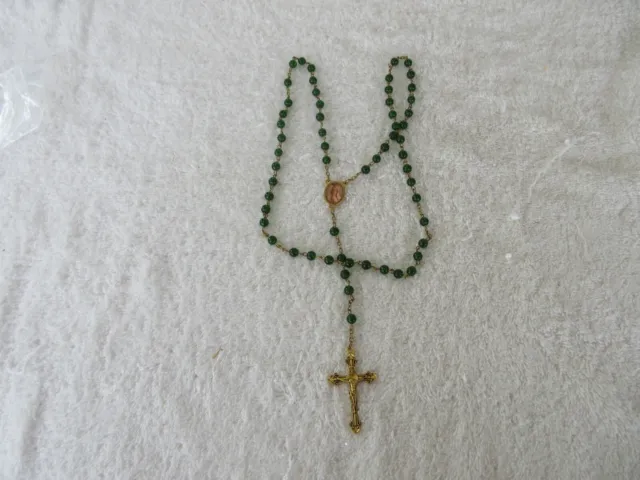 Lovely~Rosary Crucifix  Green  Beads ~Catholic Prayer 20" Necklace~L@@K!