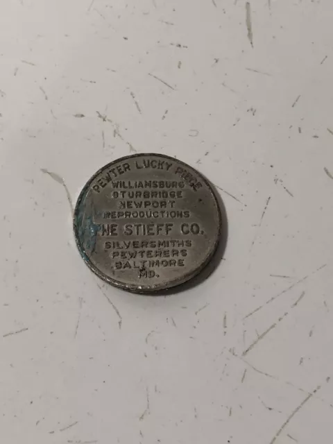 Vintage The Stieff Co. Pewter Lucky Piece Advertising Token, Baltimore Maryland
