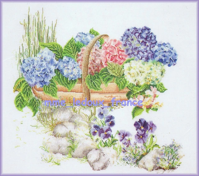 Kit Point De Croix Thea Gouverneur - Motif Hortensia 48x41 Cm - Occasion Avec Aiguille, Fils Et Toile