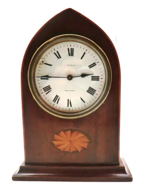 AN EDWARDIAN Inlaid Mahogany Lancet Top Mantel Clock With  French Movement 2