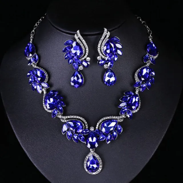 Fashion Crystal Jewelry Set Pendant Bib Choker Chain Statement Necklace Earrings