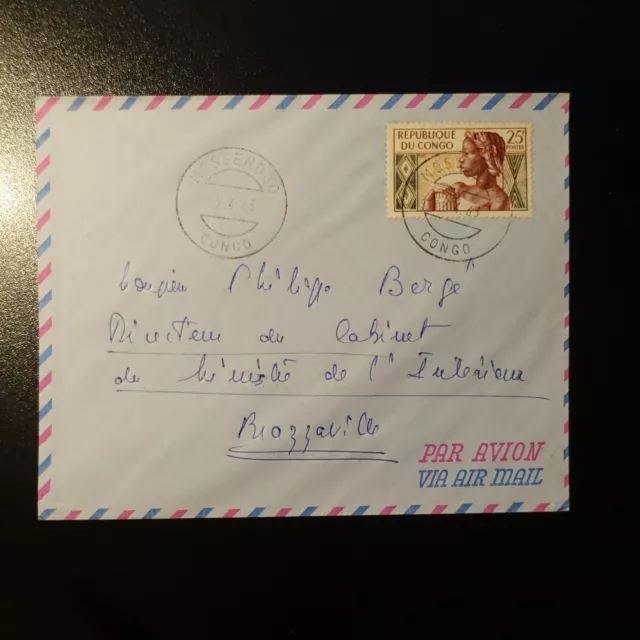 Congo Lettre Cover 1963 Mossendjo Directeur Ministre De L’intérieur Brazzaville