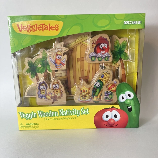 NEW VEGGIE TALES Wooden Nativity Set Play And Display Toy Christmas NEW