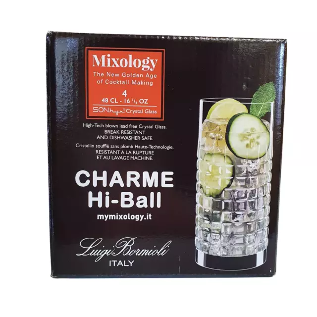 Luigi Bormioli Mixology Charme Set of 4 Hi Ball Tall Tumblers Brand New in Box