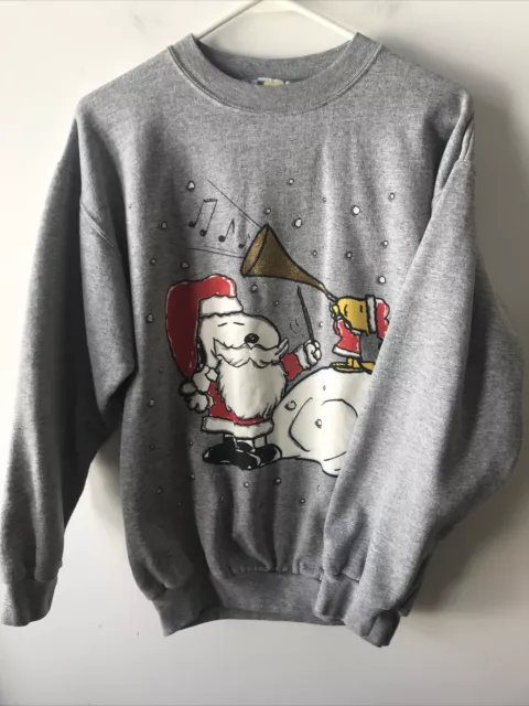 Peanuts Snoopy Santa Woodstock Christmas Women’s M Gray Sweatshirt Blitzz Int’l