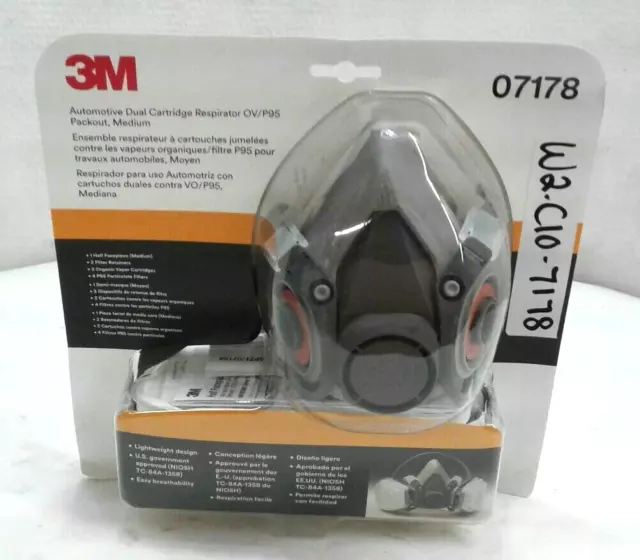 3M 07178 Auto Dual Cartridge Respirator OV/P95 Packout Half Facepiece Medium