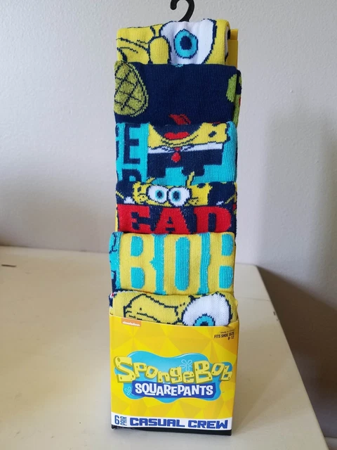 SpongeBob SquarePants 6 Pair Crew Socks Men's Shoe Size 8-12