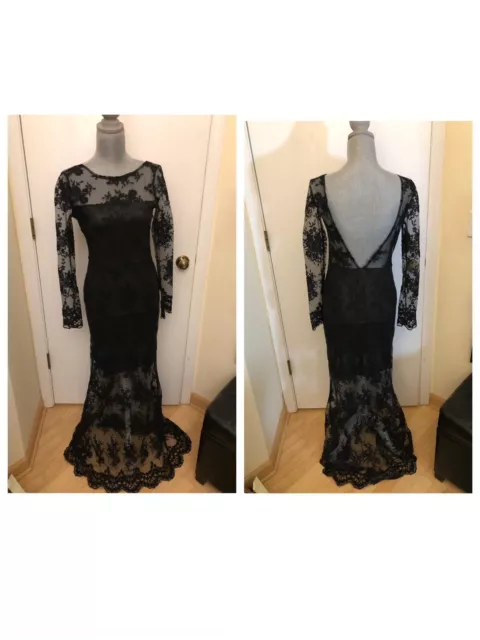 Black lace gown maxi dress Open Back M