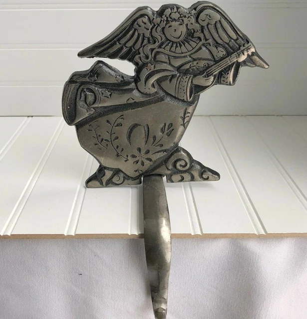 Large Cast Iron Angel Stocking Holder Heavy Large Hook Country Style Christmas