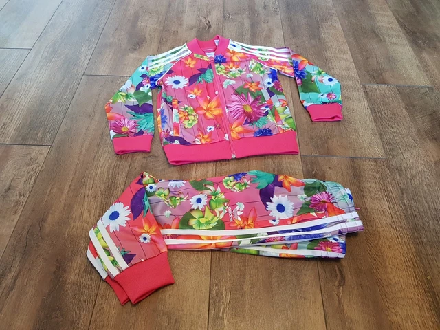 GIRLS TRACKSUIT ADIDAS floral flower jacket and joggers age 5 6
