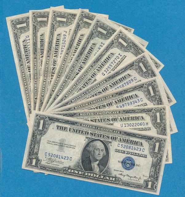 10-$1.00 1935 Mixed Series Silver Certificates  Lightly Circulated  Dealers Lot