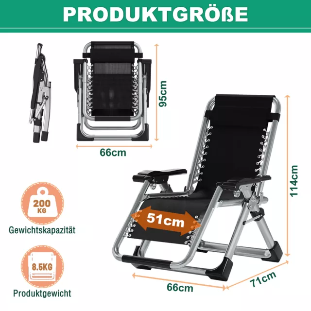 Gartenliege Sonnenliege Relaxliege Liegestuhl Gartenstuhl Klappstuhl 200Kg 2