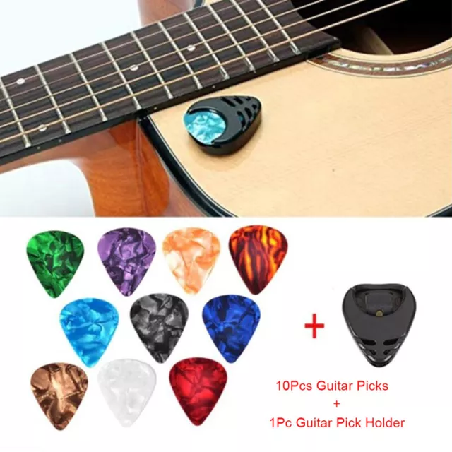 10Pcs Plectrums 1 Pick Holder Electric Celluloid Acoustic Guitar Pi-tz