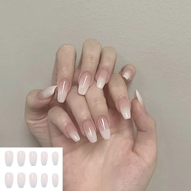 Faux ongles de cercueil blanc gradué Faux ongles Portable Pointe des ongles