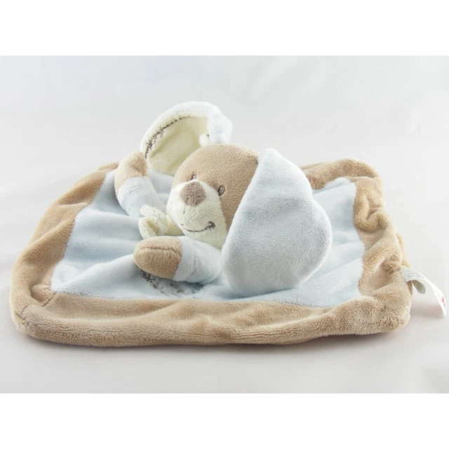 Doudou plat carré lapin beige bleu NICOTOY - 3168