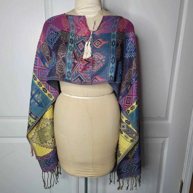 Boho hand-woven Poncho Bohemian Crop top Wrap Western Ethnic Clothing ONE SIZE