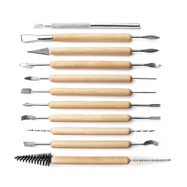 Ensemble De 6 Outils De Sculpture Pour Argile, Poterie, Bois, Mousse | Manche Bois, Têtes Double, Artisanat