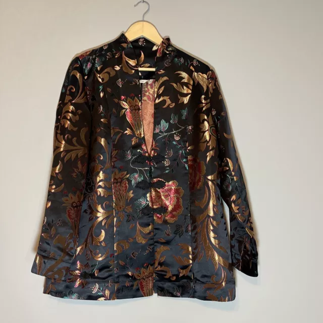 Soft Surroundings Large Moon Dynasty Satin Brocade Jacket Floral Frog Closure