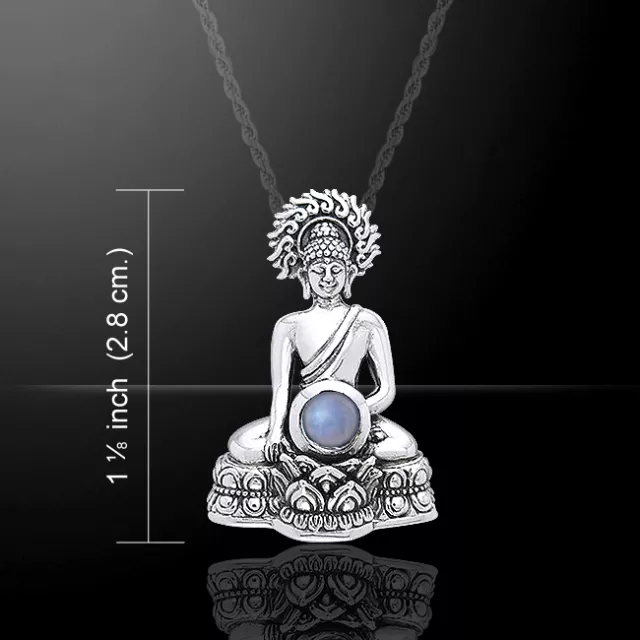 Bouddha .925 Pendentif Argent Massif Pierre Peter Stone Fin 2