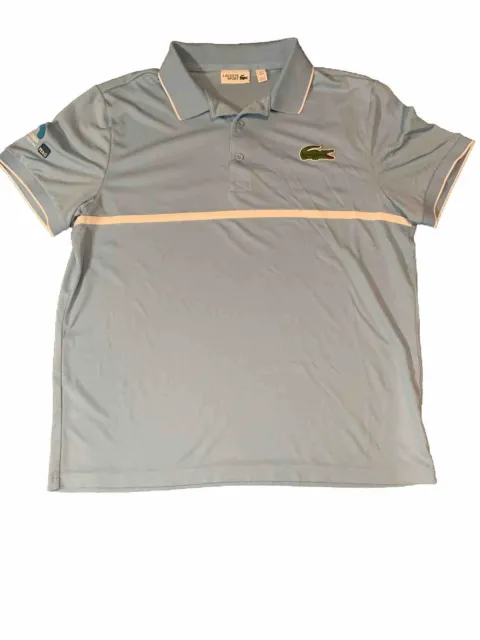 Lacoste Sport Polo Shirt Mens XL Light Blue Miami Open Ultra Dry Tennis Big Croc