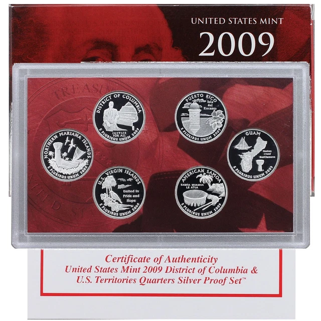 2009 S Proof Territories Quarter Set 90% Silver OGP 6 Coins