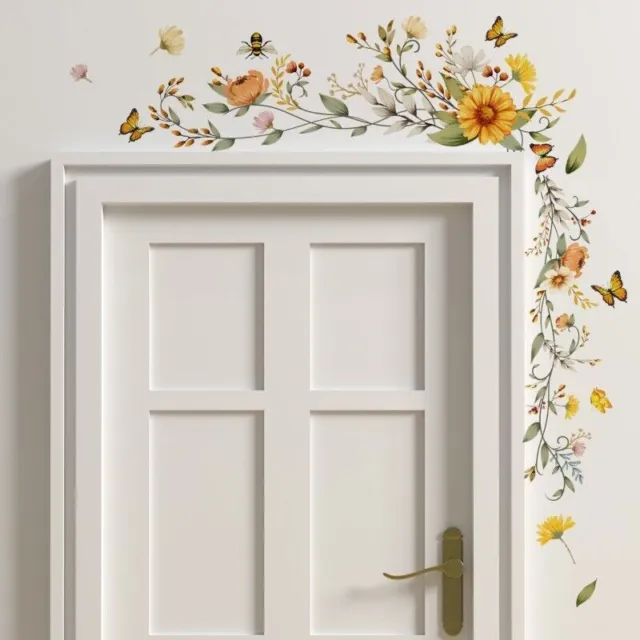 New Floral Wall Stickers Door Decals Home Decor PVC Flower Butterfly for Bedroom