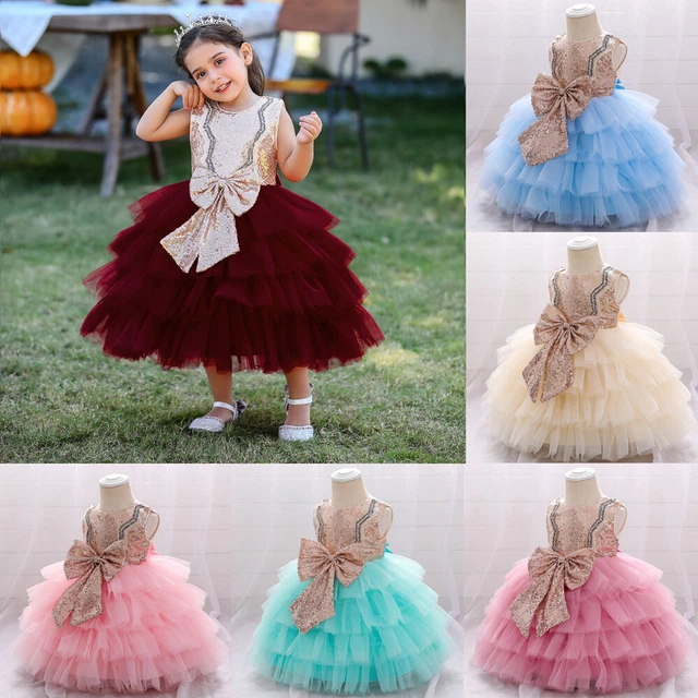 Abito tutù principessa fiocco di fiori bambina festa di compleanno matrimonio damigella d'onore