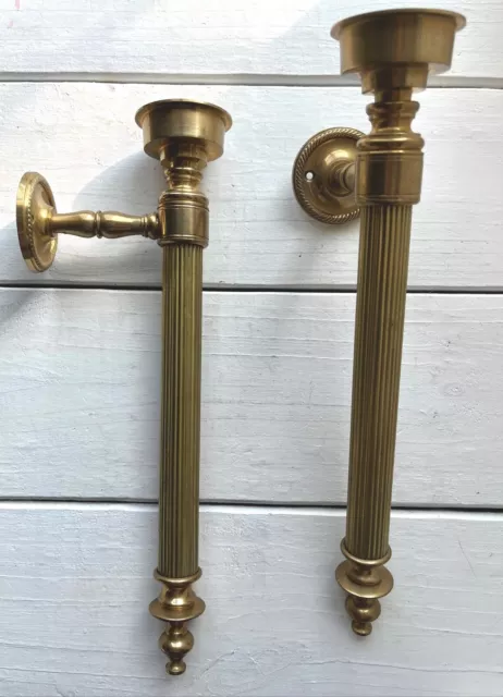 2  Vintage 13" Solid Brass Wall Sconce Candle Holder Column Pillar HEAVY